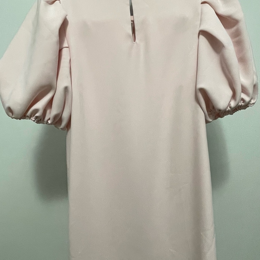 Amanda Uprichard Fame Mini Shift Dress XS Short Puff Sleeve Keyhole Neck Pink